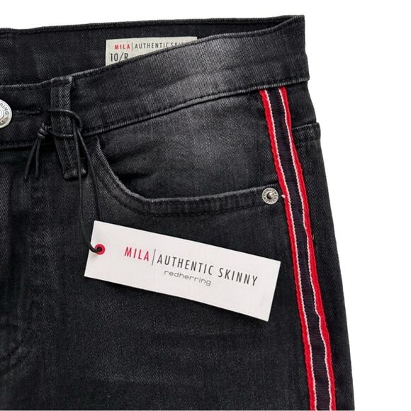 Red Herring UK Mila Black Wash Red Racing Stripe Skinny Jeans Size US 6 NEW - Picture 13 of 14
